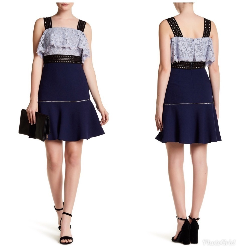 Abs Blue Pia Mixed Media Fit & Flare Dress 10